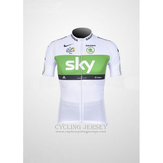 2012 Cycling Jersey Sky Lider White and Green Short Sleeve and Bib Short